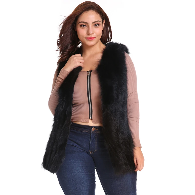 แฟชั่นของผู้หญิง Slim Warm Fur Overcoat Outerwear Plus ขนาด6XL ยาว Faux เสื้อกั๊กขนผู้หญิงฤดูหนาวแขนกุดลำลองเสื้อขนสัตว์