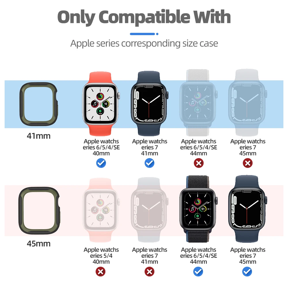 Funda protectora para Apple Watch Series 7, 6, 5, 4 SE, accesorios para iWatch, Correa de 45mm, 41mm, 44mm, 40mm