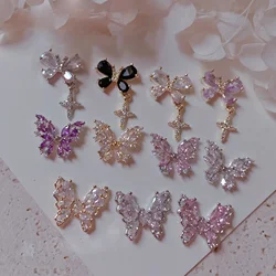 5pcs New nail art zircon luxury butterfly tassel pendant jewelry metal copper inlay with zirconium