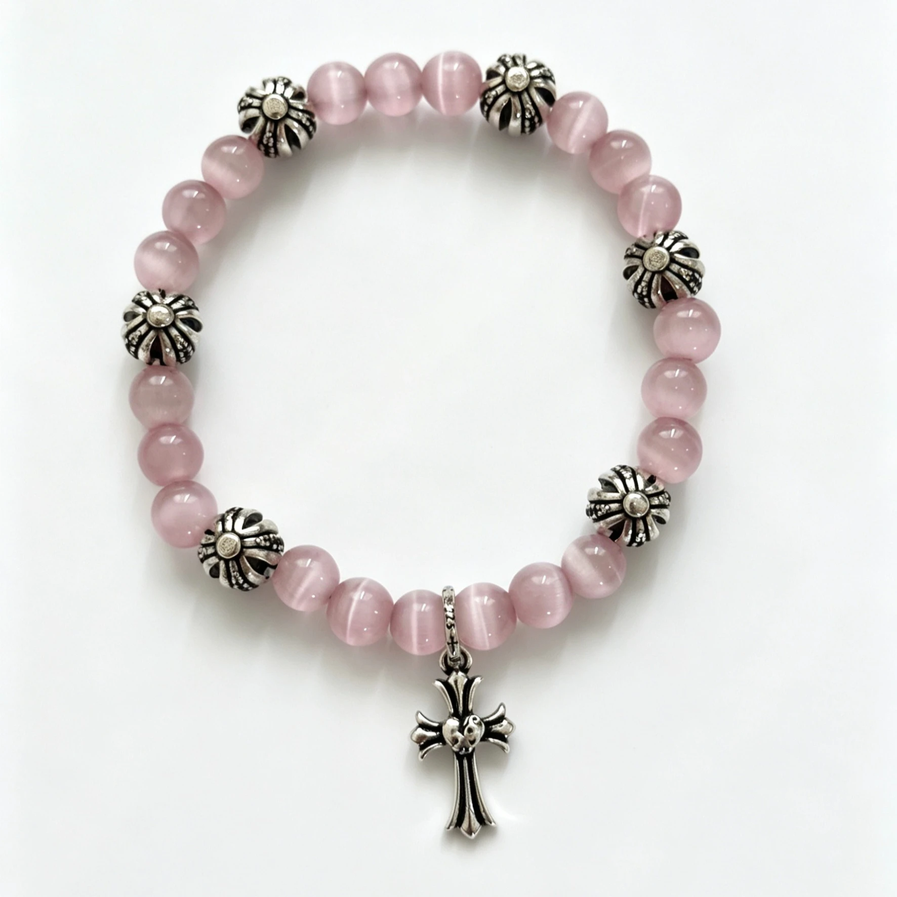 S925 sterling silver romantic cherry blossom powder retro old love cross girl elegant charm bracelet