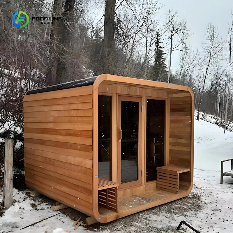 6 Person Red Cedar Outdoor Cube Barrel Sauna with Stove for Commercial Use Custom