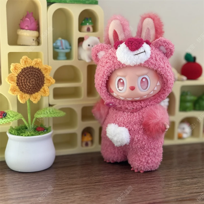 Accessori per abiti in stoffa per bambole Anime Labubu Orso rosa per regalo per bambole da 17 cm