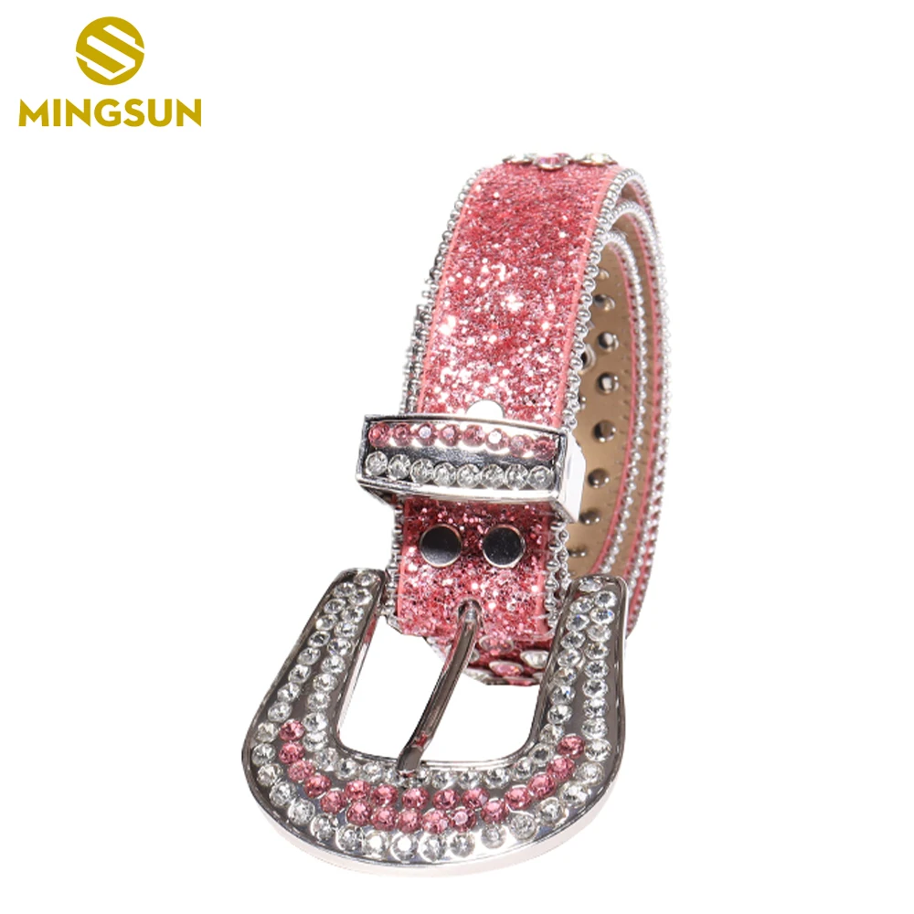 New Luxury Designer Belts Crystal Belt Diamond Buckle Chic Western Cowboy Style Pink Rhinestones Belts For Women Ceinture Homme