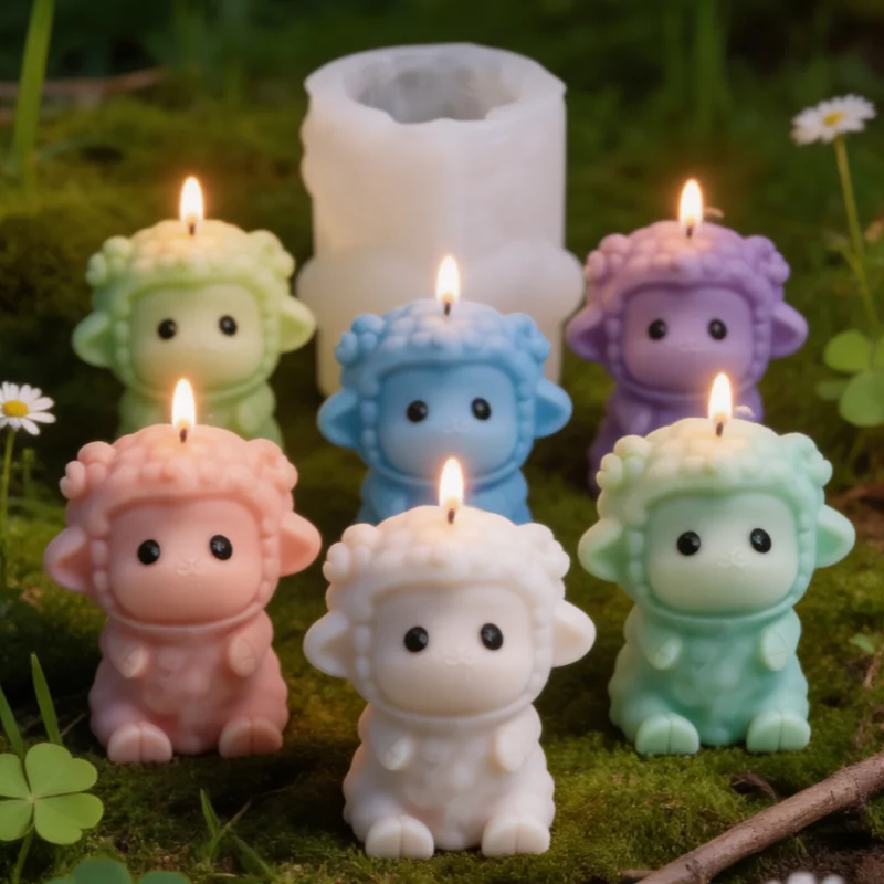 3D Cute Lamb Silicone Candle Mold, Multi-Style Fluffy Sheep Wax Mould for DIY Soap Resin Plaster Craft Easter Home Decor Gift view 2