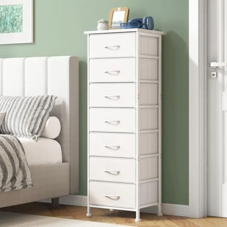 

Tall Narrow Dresser for Bedroom Storage Dresser Organizer with 7 Fabric Drawers Nightstand Furniture in Closet Entryway Hallway