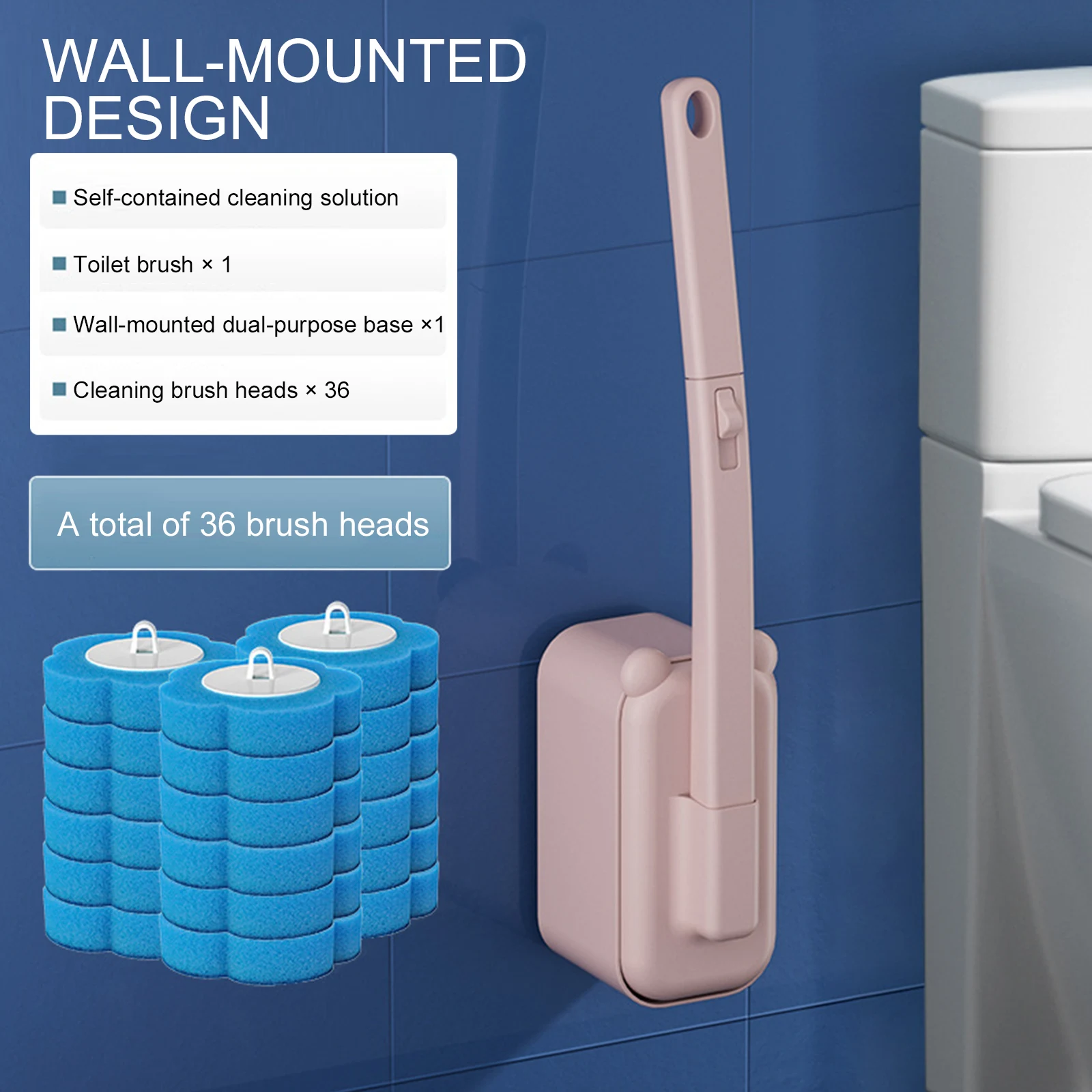 Toilet Brush Holder - Zestaw szczotek czyszczących z 36 wymiennymi