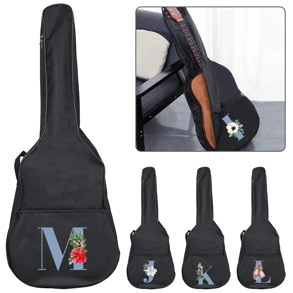 Funda portátil para guitarra eléctrica, bolsa negra para guitarra acústica clásica de 31 a 41 pulgadas, mochila de serie con patrón de letras azules