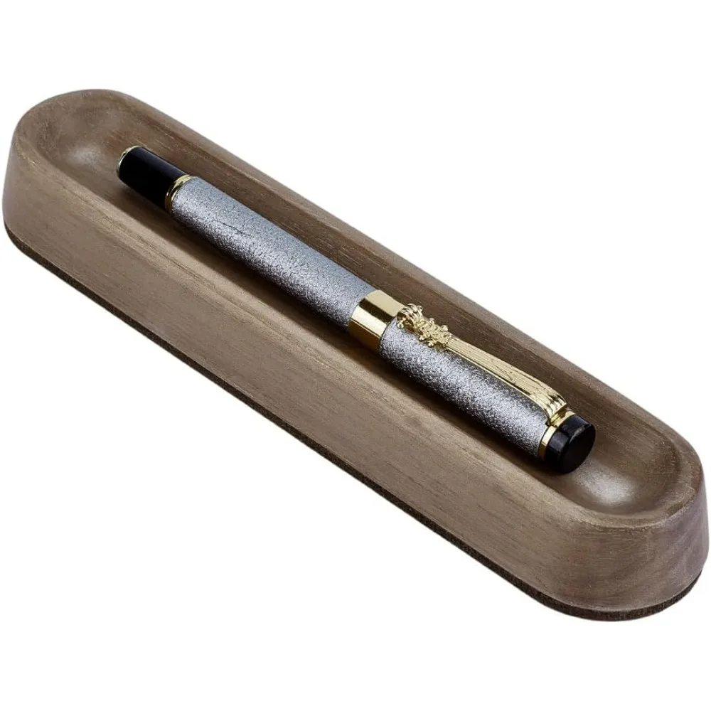 

Walnut Wood Pen Tray Long Oval Wooden Pencil Holder Wooden Desktop Organizer Rest Office and School Supplies Gift