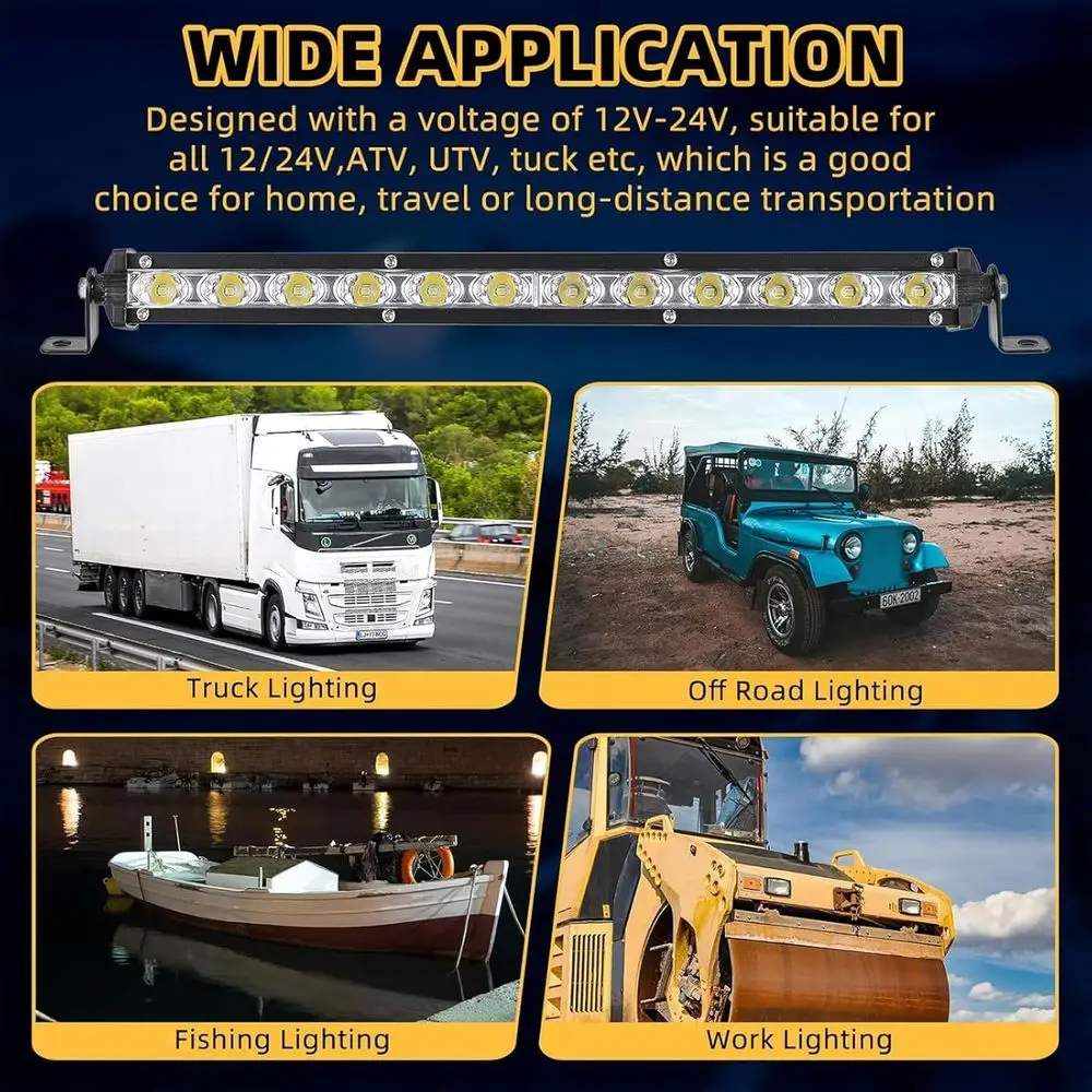 Fascio combinato barra LED sottile da 14 pollici e 6 pezzi, 36 W, 3600 LM, impermeabile IP67, per ATV, UTV, camion, barche, luci fuoristrada 12 V-24 V