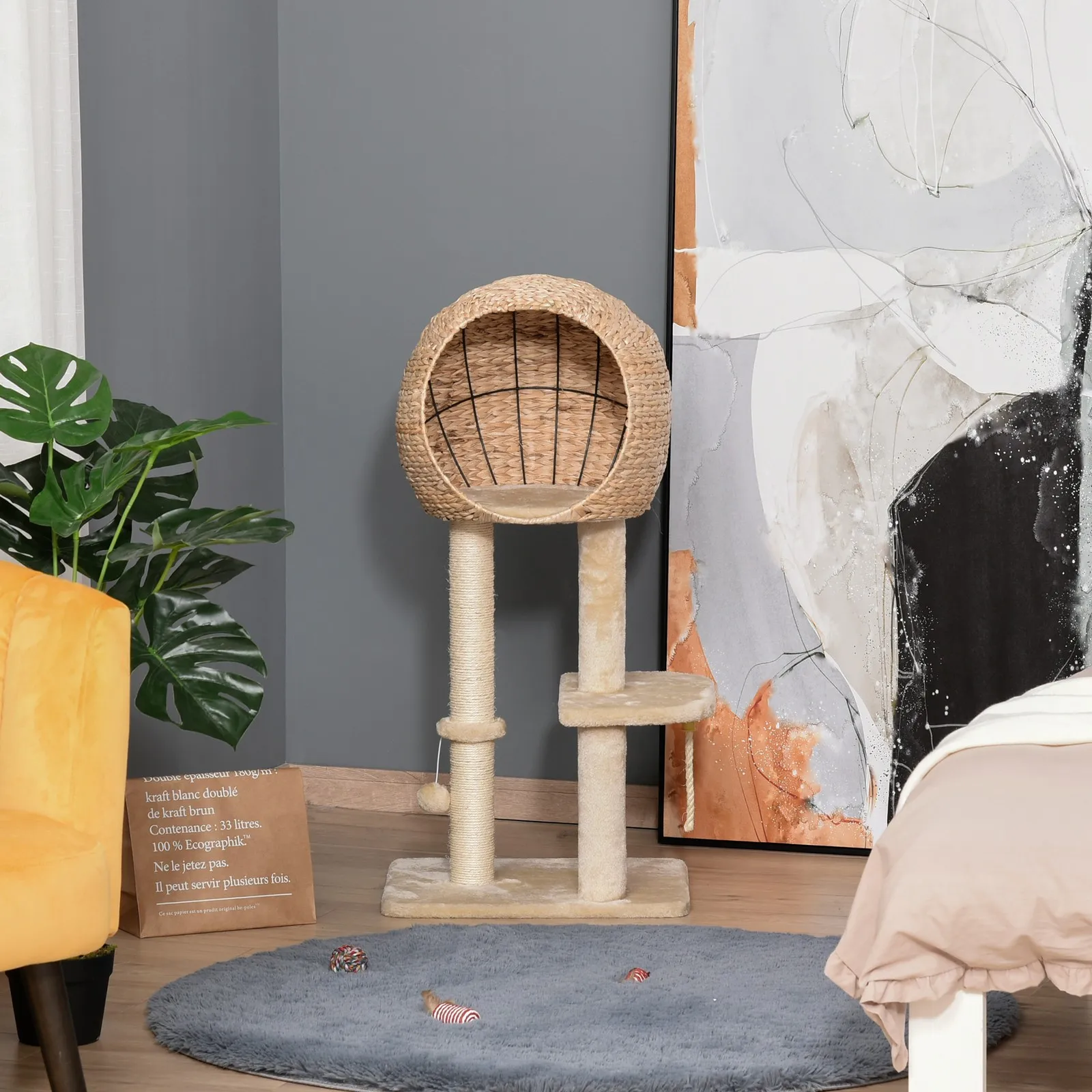 

Игровой комплекс для кошек с подушкой-лежанкой и шариком, 19 дюймов (длина) x 15,75 дюймов (ширина) x 39,25 дюймов (высота)