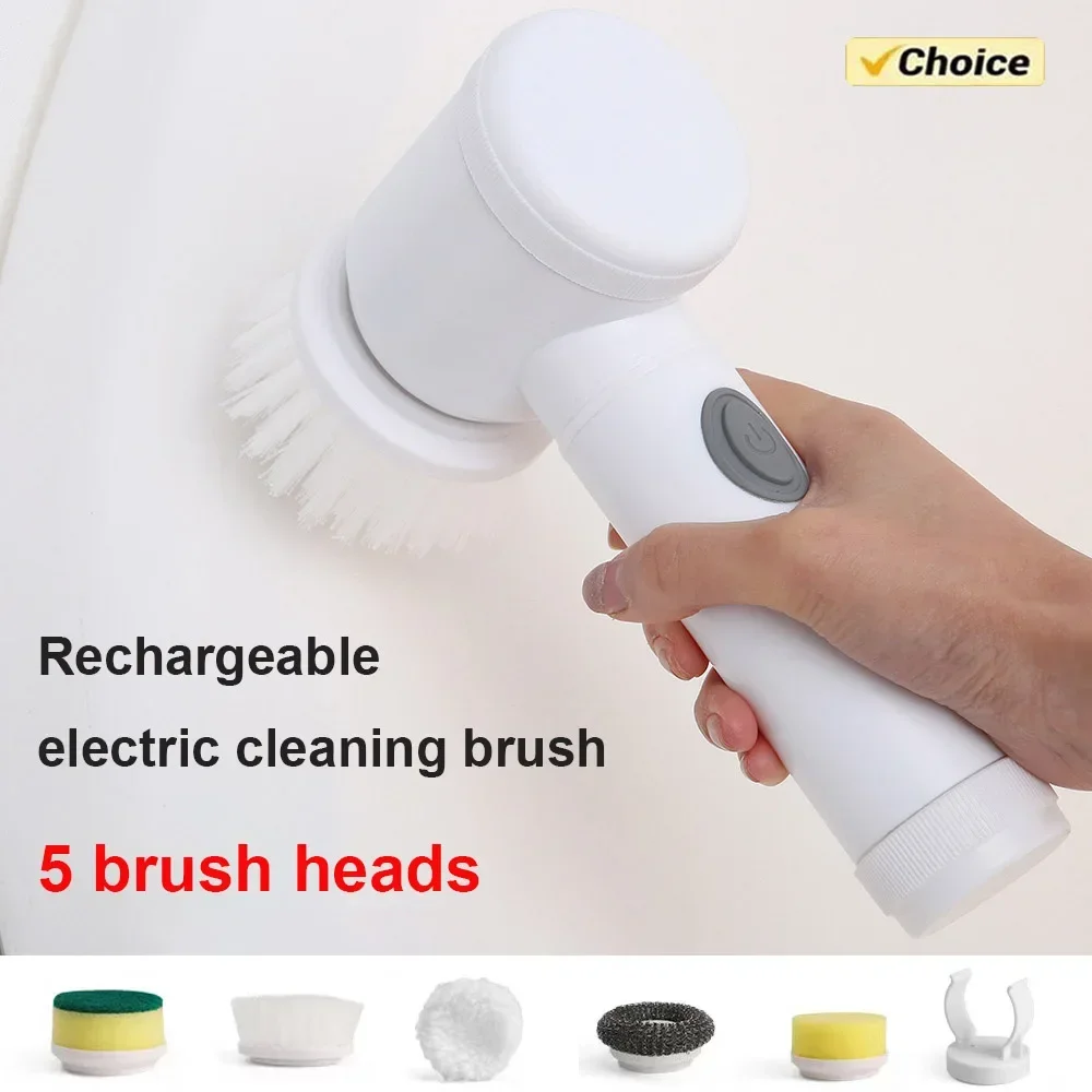 Electric Cleaning Brush Electric Scrubber,Bathroom Cleaning Brush Power Scrubber with 5 Replaceable Brush Heads cleaning tools