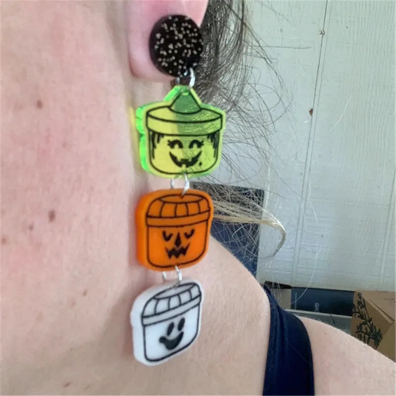 Halloween Bucket Pail Earrings, Acrylic Candy Bucket Earrings, Happy Meal Earrings, Kawaii Earrings, Spooky, Meme Jewelry, Funny