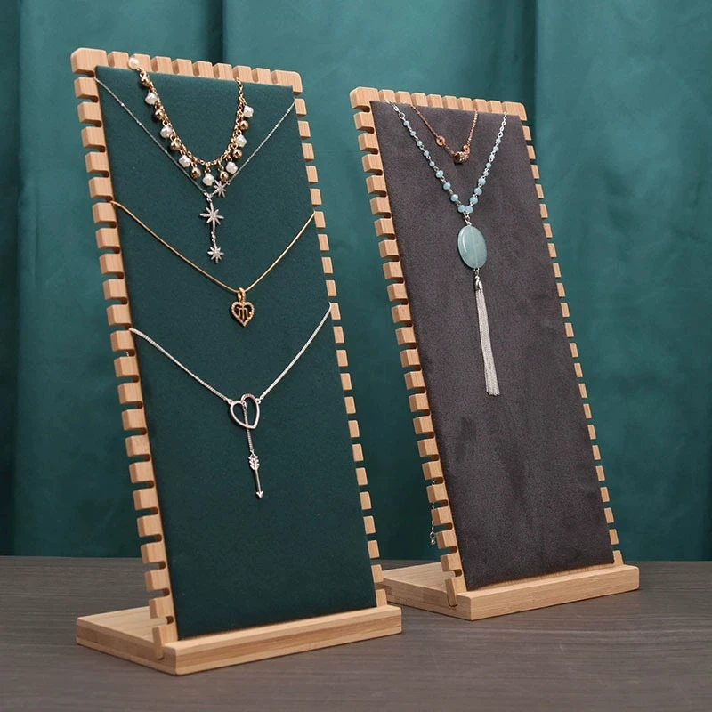 Creative Bamboo Necklace Display Stand Large Size L-Shaped Detachable Pendant Necklace Bracelet Chain Jewelry Rack Showcase Prop