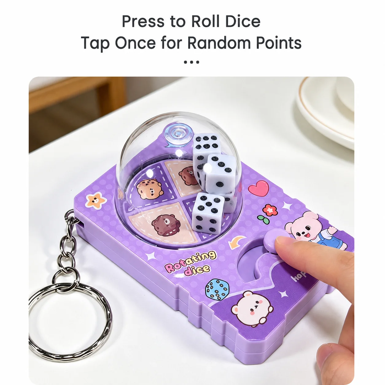 Mini Dice Key Chain Stress Relieving Cartoon Dice Accessory Rotating Dice Pendant  Stress Relief Keychain For Quick Event