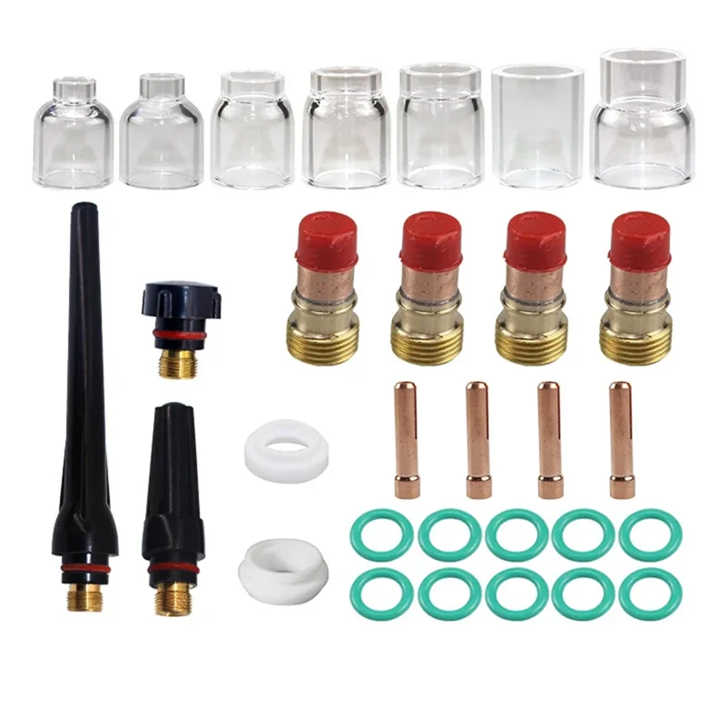 

ABUF-30Pcs TIG Welding Torch Accessories Parts Stubby Gas Lens 4 -12 Glass Cup Kit For WP-17/18/26 Torch Welding& Soldering