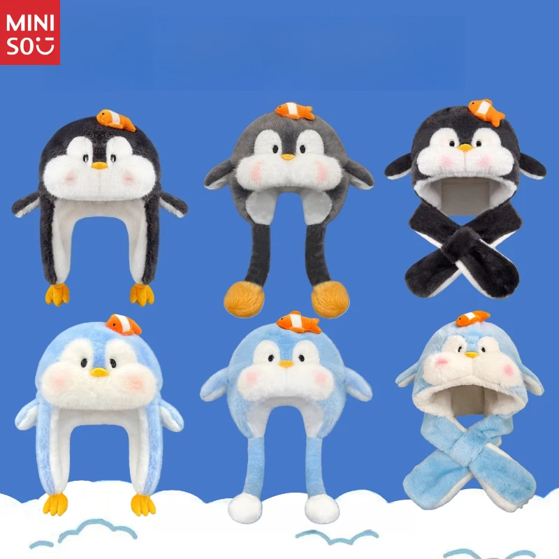 

Плюшевая шапка-траппер Miniso Clownfish & Penguin, толстая зимняя шапка с ушками, для похудения лица