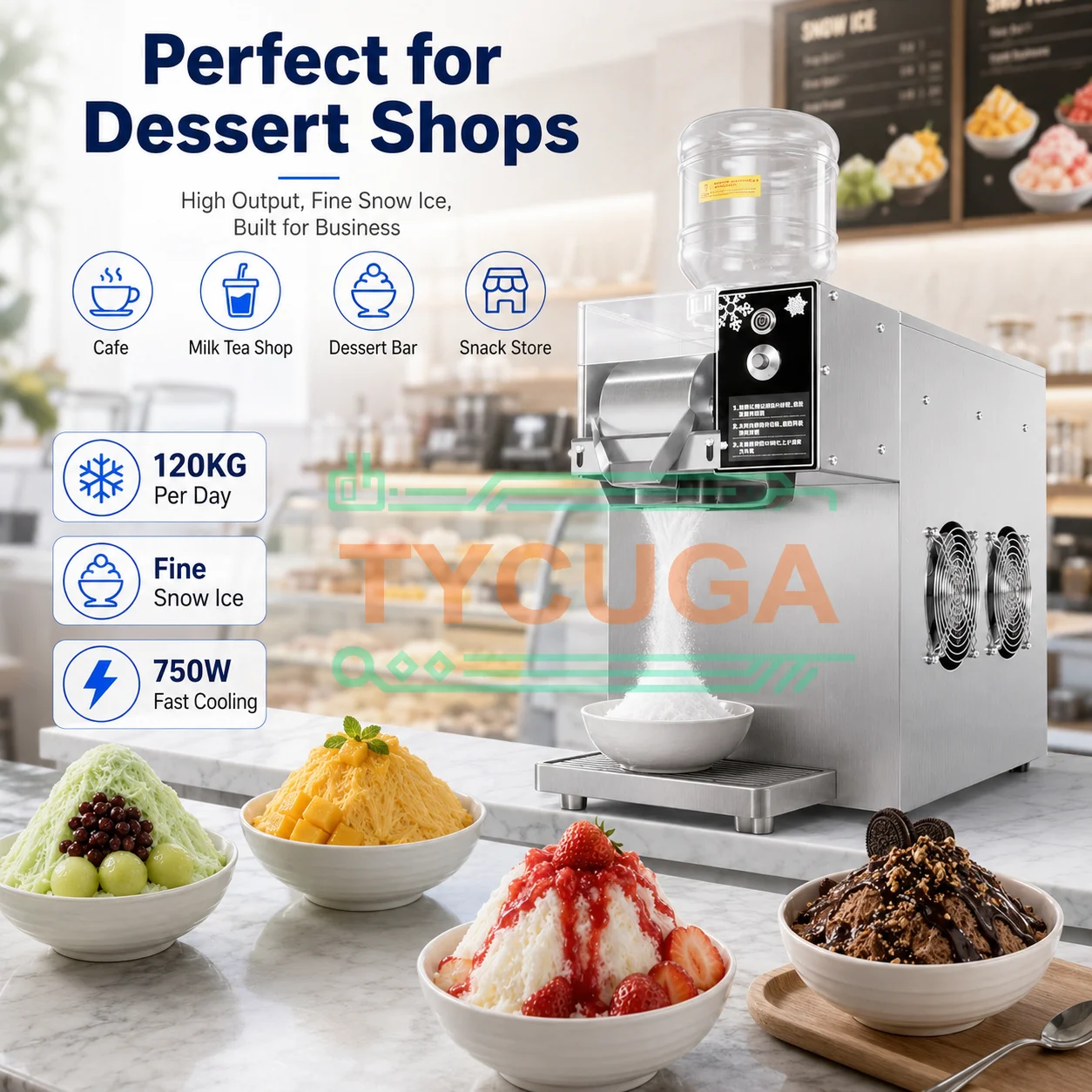 120KG/24H Ice Maker Snow Shaver Machine 750W Snowflake Ice Shaving Device Commercial Korea Bingsu Snowflake Machine Air Cooling