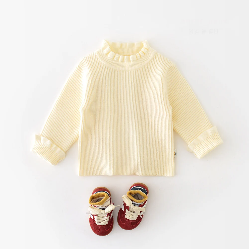Autumn New Baby Sweaters Ruffle Collar Infant Gilrs Knit Pullover Base Color Toddler Knitwear