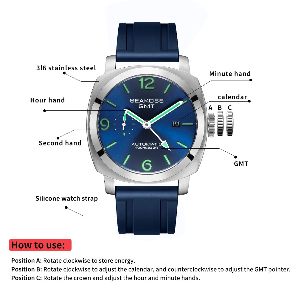 SEAKOSS GMT ダイビング自動機械式時計メンズ 1963 ST2557 カモメムーブメント 316L 超発光カレンダー 10Bar 腕時計