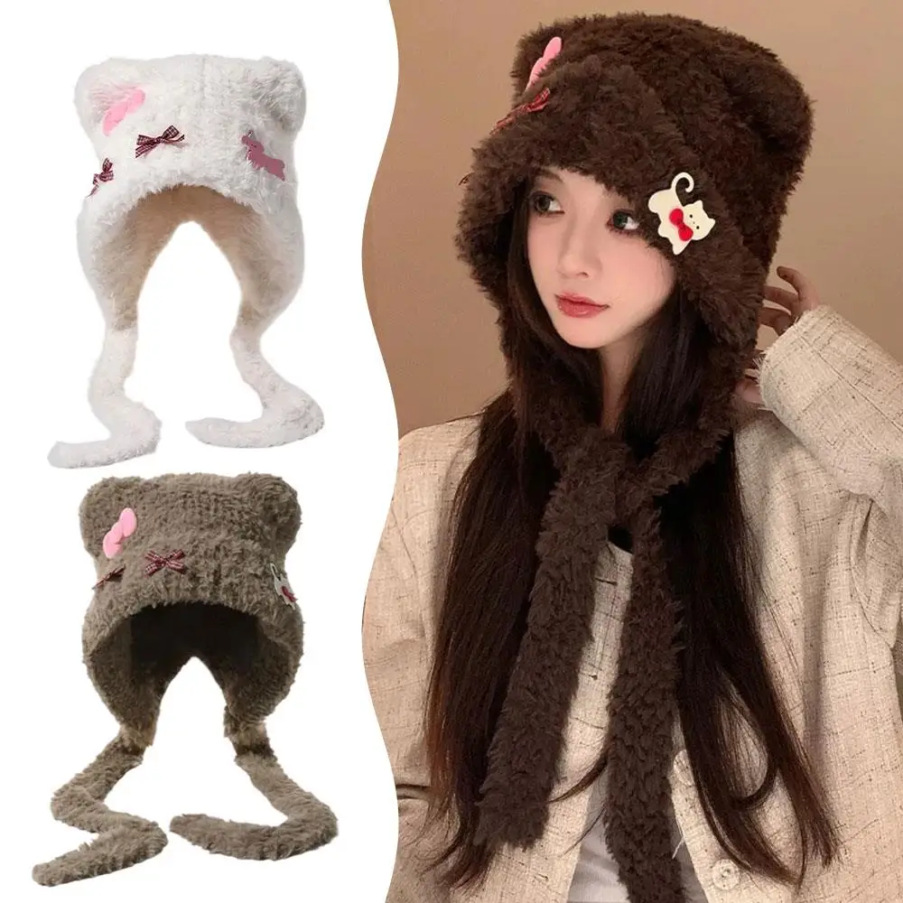 

Knitted Harajuku Style Y2K Hairy Hat Women's Winter Hat Winter Thickened Knitted Windproof Subculture Cute Bear Ear Plush Hat