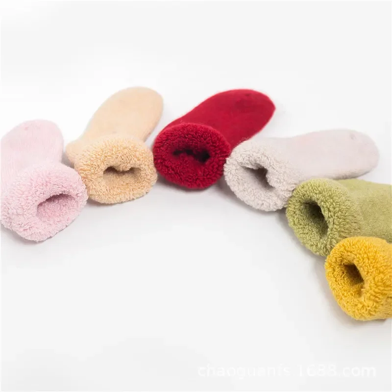 Baby Socks Warm Velvet Plush Thick Pit Pattern Children Boys and Girls Solid Color Mid Tube Terry Sock Accessories Autumn Winter