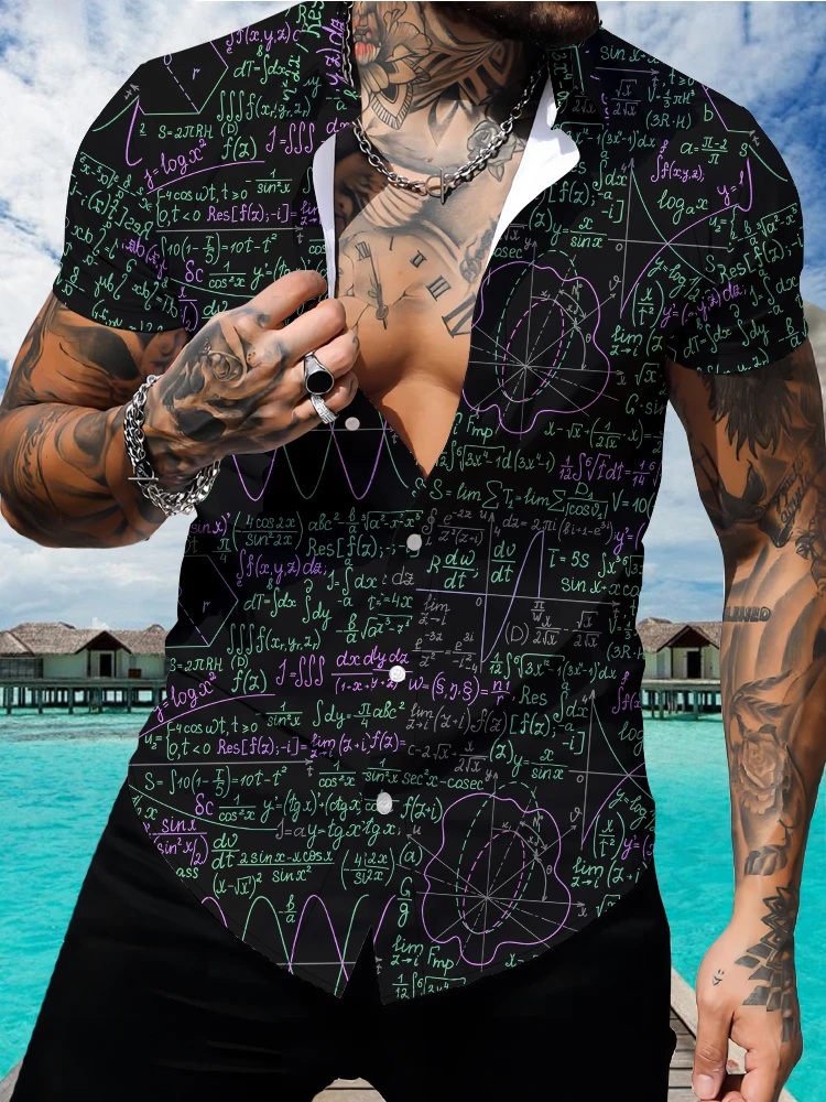 Camisa holgada de gran tamaño para hombre, camisa informal de manga corta con estampado Digital 3d de fórmula matemáticas, moda de verano, 2024