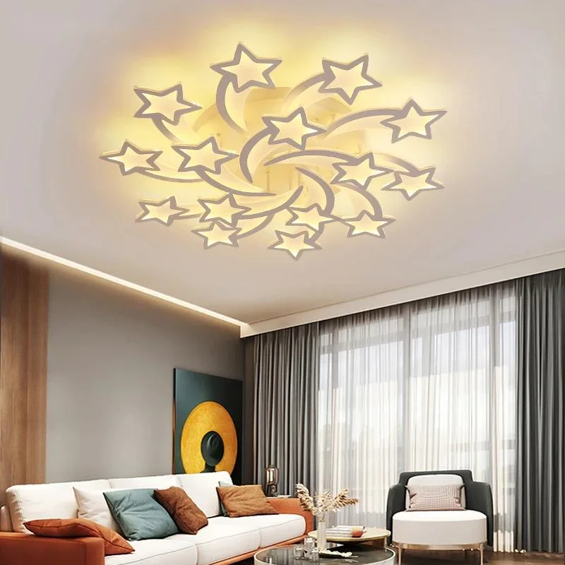 

White Star Chandeliers LED Living Study Dining Room Bedroom Home Lighting Decor Chandeliers Acrylic Lights Dimmable With Remote