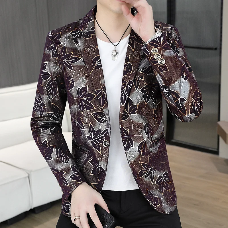 

2025 мужской облегающий красивый повседневный молодежный пиджак с принтом
