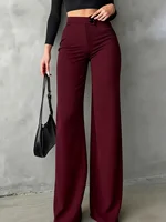 Pantalones de pierna recta elegantes informales con cintura en forma de V asimétrica de Color puro para otoño e invierno para mujer