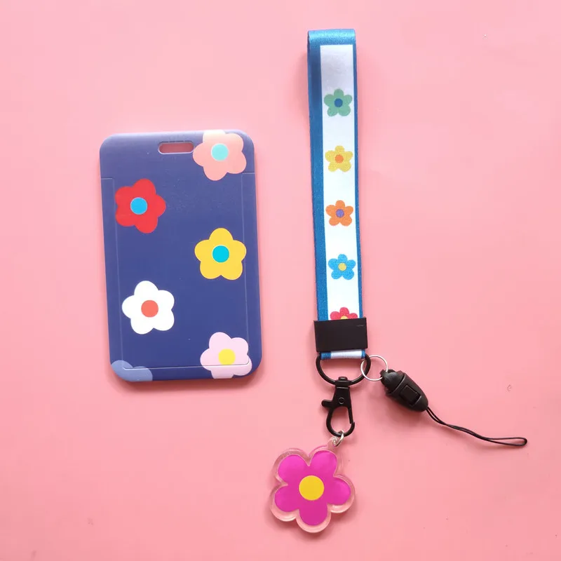 DIY Lovely Flower Card Holder, Japanese and South Korea Net, Red Card Set, ID Card Pass, Keychain, Lanyard, Accessories