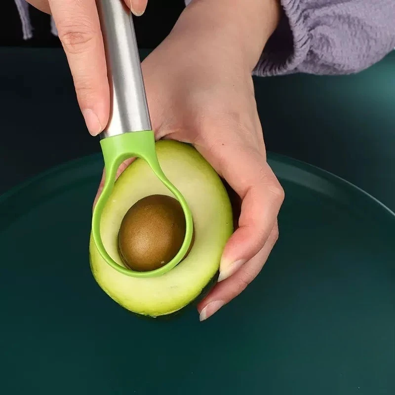 Cuchillo de aguacate de acero inoxidable, rebanador de frutas, divisor de frutas versátil de acero inoxidable para pelar melocotones y cortar fruta de dragón
