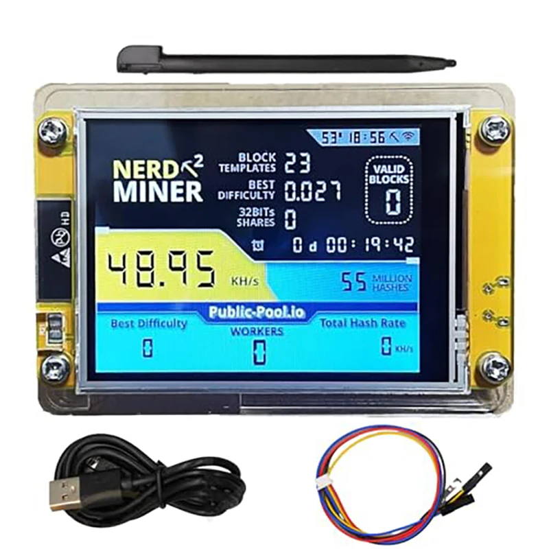 Updated to 300K Nerdminer V3 2.8 Inch Display BTC Solo Lottery Miner Nerd Crypto Bitcoin Solo Mining Device Accessories