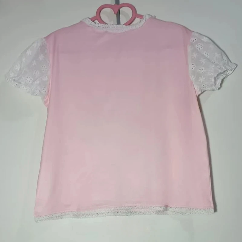 الصيف اليابانية لطيف لوليتا الأرنب طباعة الكرتون القمم النساء Y2k الجمالية الدانتيل المرقعة سليم القوس المحاصيل تيز الحلو لطيف تي شيرت #3