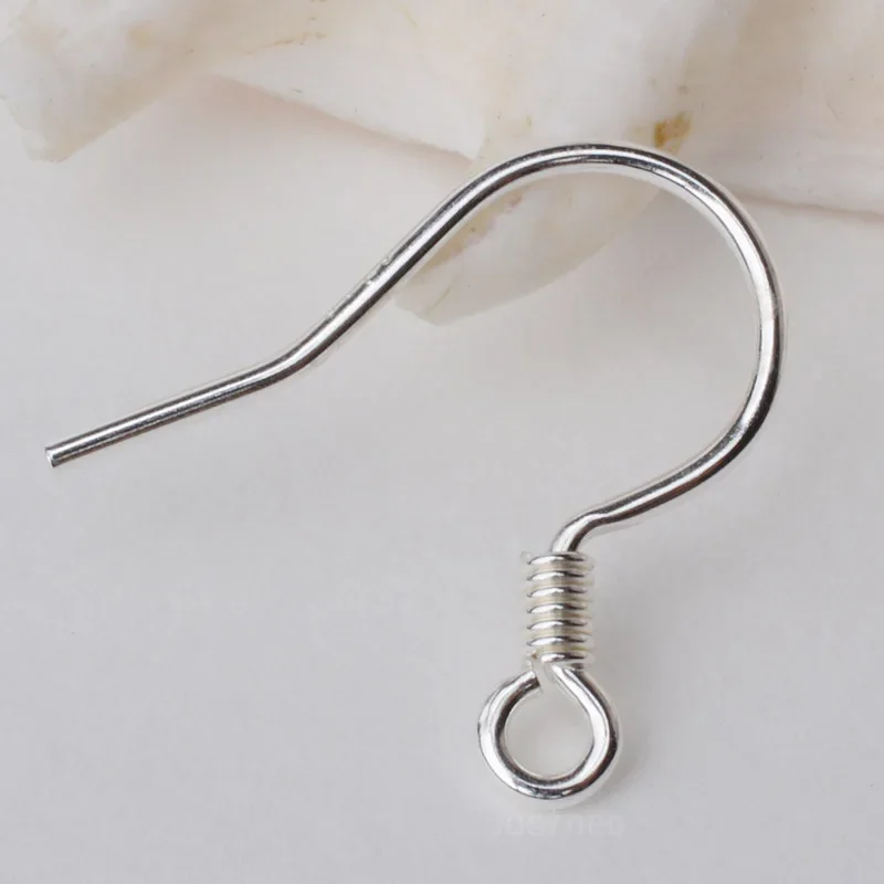 ear hook,0.8x15x16mm solid 925 sterling silver earring hooks with coil & open loop, sterling silver earring findings components