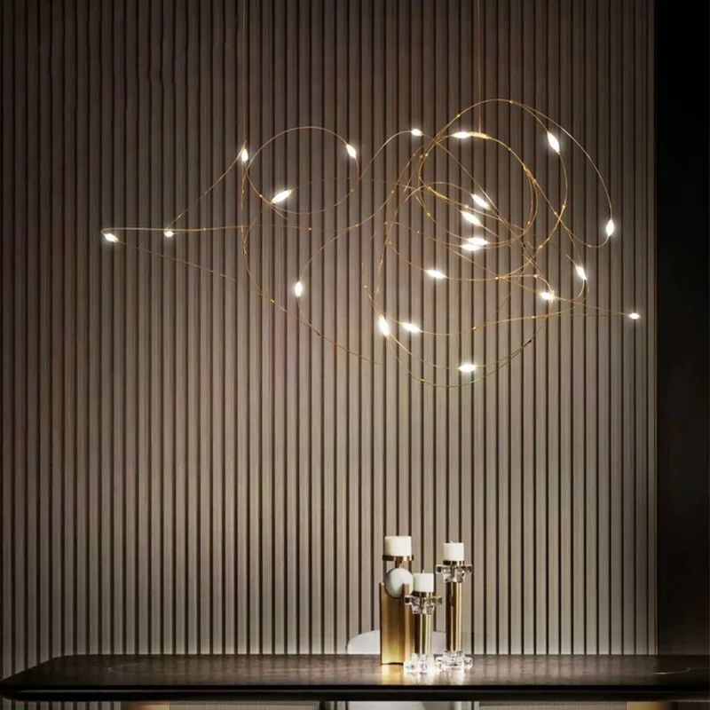 

2025 New Luxury Nordic Firefly Effect Chandelier Bronze Mesh Network Pendant Lamp Customizable Ceiling Light
