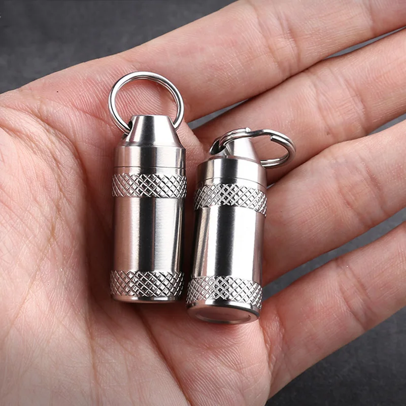 Titanium Alloy Mini Emergency Waterproof Capsule Portable EDC Keychain Storage Box Travel Camping Survival First aid Pill Case