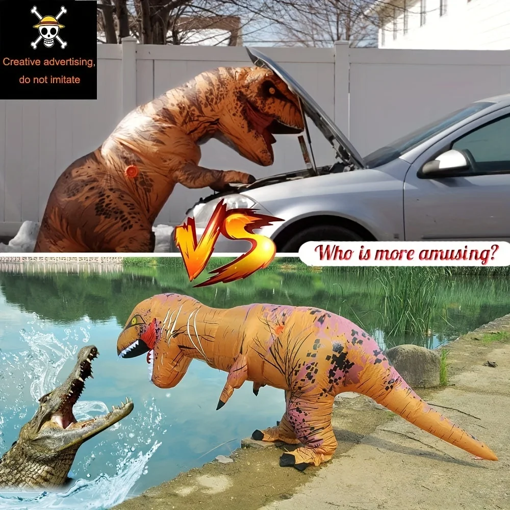 Kostum tiup t-rex dewasa, setelan dinosaurus mewah meniup, Jumpsuit Cosplay Halloween