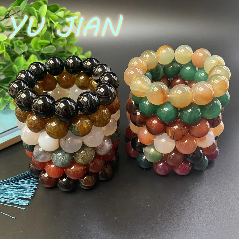 

NEW Agate Bracelet Colorful Water Grass Chalcedony Bangles Red Black Hand-Row Hewelry Single Circle Female Jade Handring Jewelry