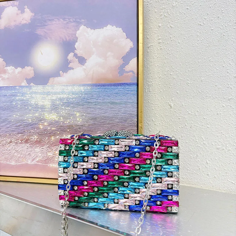 Female Blue Rhinestone Evening Bag Luxury Women Crystals Prom Clutch Lady Diamond Wedding Party Handbags Shoulder Bag Brand Bag view 4