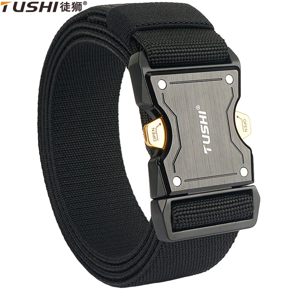 TUSHI New Nylon Braided Tactical Belt Men's Outdoor Quick Release Buckle Military Belt Casual Training Hunting Golf Trouser Belt