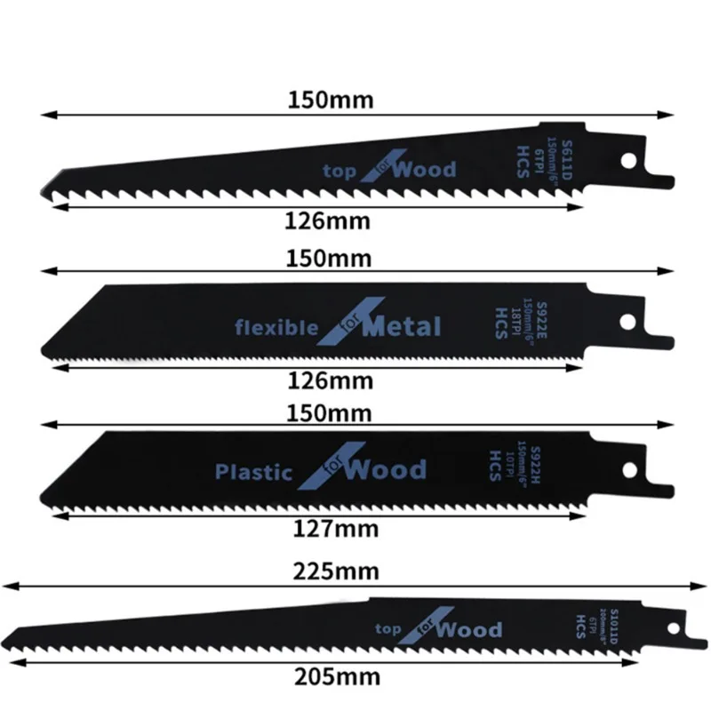 4pc Reciprocating Saw Blades High Carbon Steel Wood Pruning Saw Blades For Plastic Pipe Metal Cutting S922H/S922E/S611D/S1011D