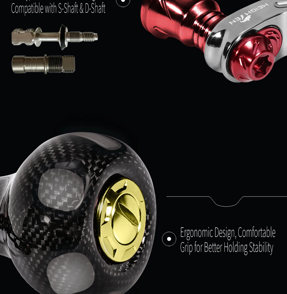 HEIGHTEN Spinnrolle 55-60mm Griff mit Einzelknopf aus Kohlefaser, DIY-modifiziertes Angelzubehör für das Spinnfischen – Detail 8
