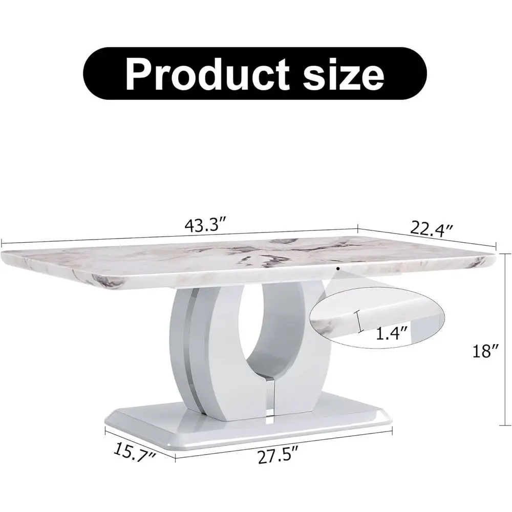 طاولة قهوة حديثة ذات مظهر رخامي مع مساحة تخزين لغرف المعيشة الصغيرة (43.3 لتر × 22.4 وات، أبيض ورمادي) #2