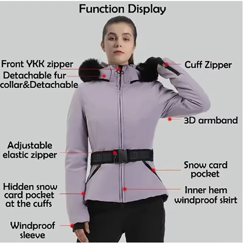 Skijacken 2025, Berg-Winter-Kapuzenpullover für Damen, Snowboard-Kleidung, Outdoor-Sport, Skifahren, Mäntel, winddichter Thermo-Schnee-Trainingsanzug – Detail 4