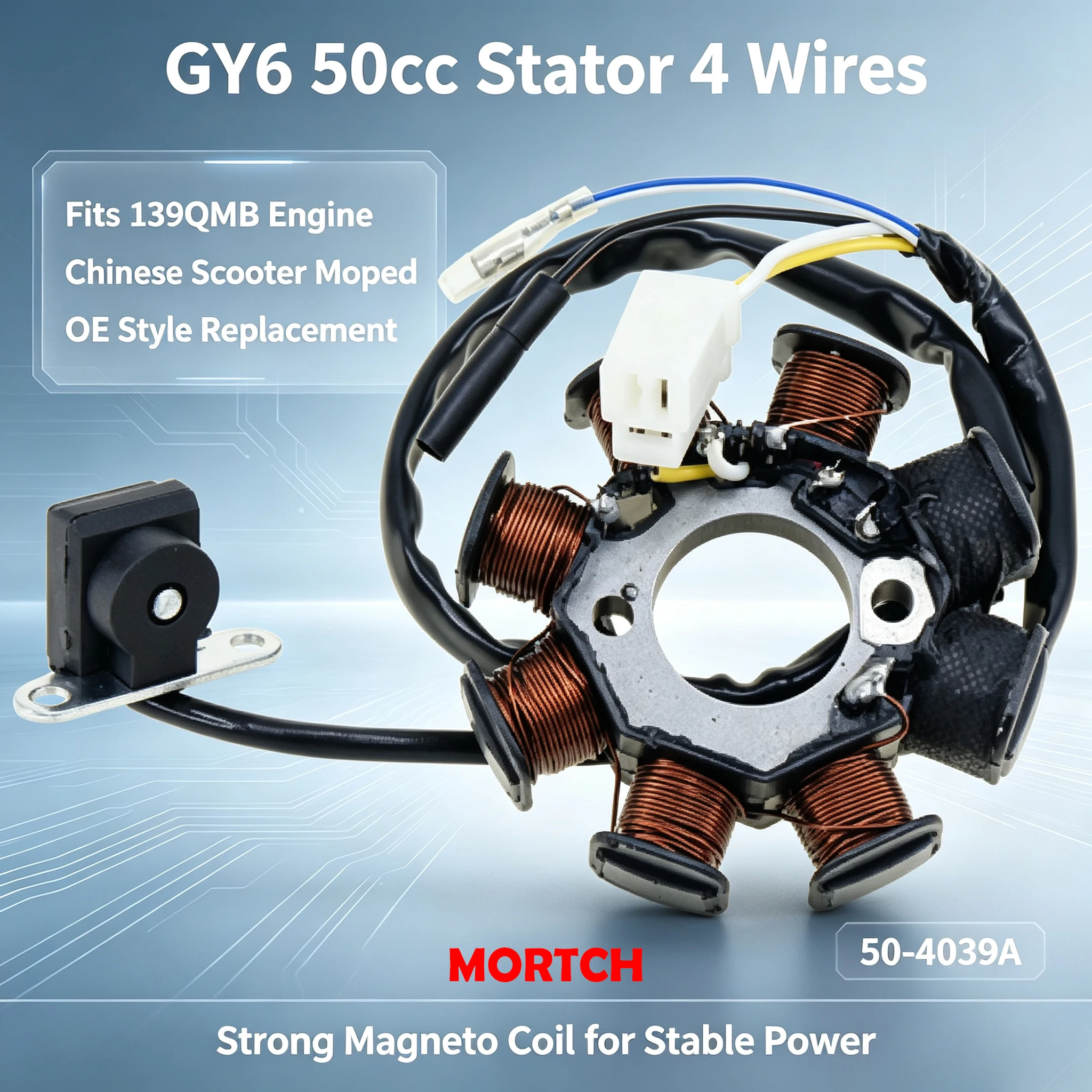 GY6 50cc 8-poliger Stator 4-adrig 50‑4039A für chinesische Roller und Mopeds mit 139QMB GY6 50cc Motor Magneto-Statorspule – Detail 1