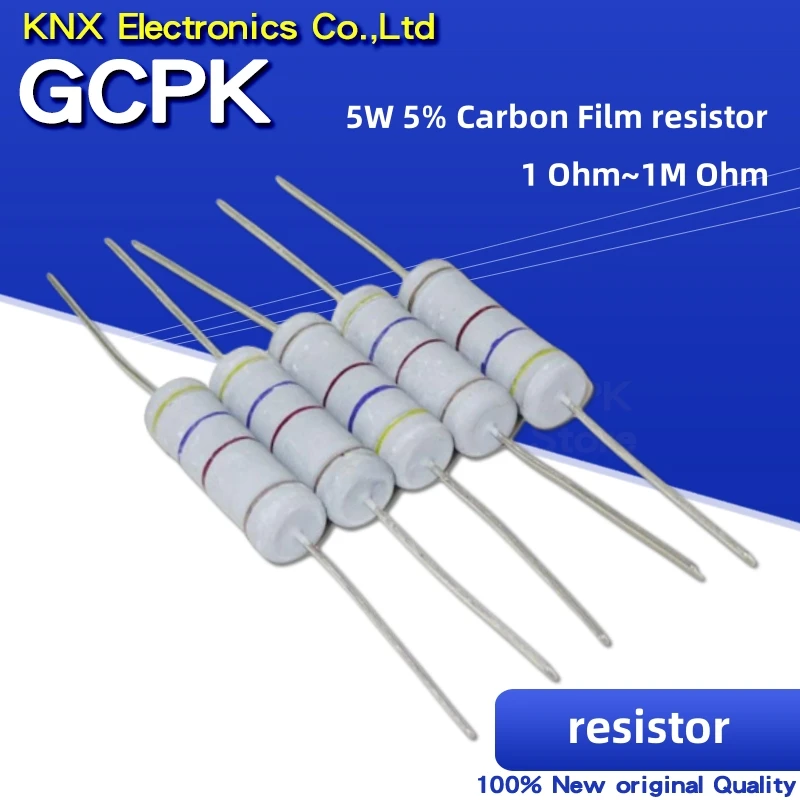 

10pcs 5W Carbon Film resistor 5% 1R ~ 1M 2.2R 10R 22R 47R 51R 100R 150R 470R 1K 4.7K 10K 47K 1 2.2 10 22 47 51 100 150 470 Ohm