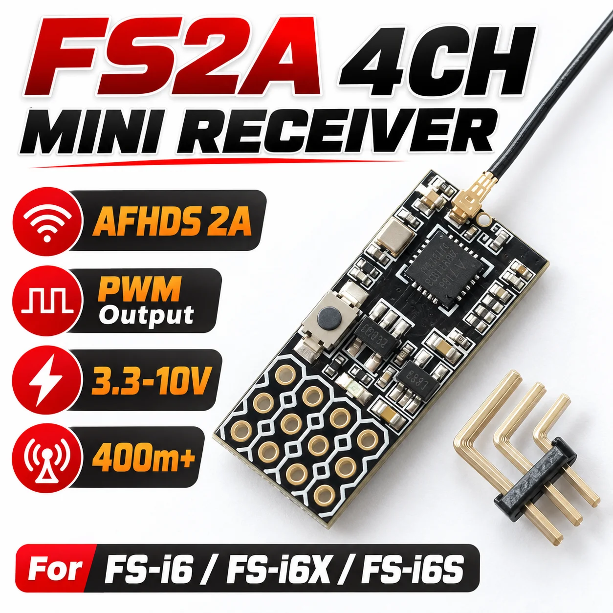 1/2/4Pcs JHEMCU FS2A 2.4G 4CH AFHDS 2A Mini PWM Receiver Compatible with Flysky FS-I6 FS-I6X FS-I6S Transmitter RC FPV Drone