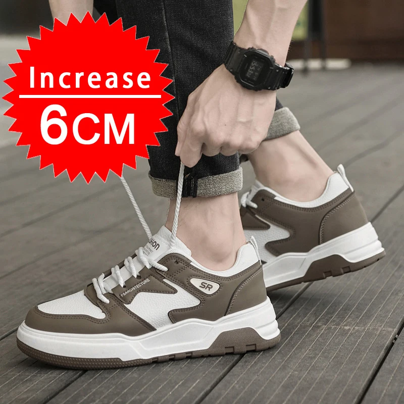 Homem confortável sapatos de elevador altura crescente tênis para homem plana/6cm saltos escondidos esportes moda sapatos de aumento interno