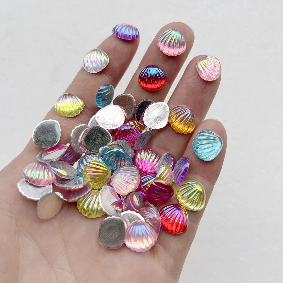 100 ชิ้น ขนาด 12*11 มม. คริสตัลรูปเปลือกหอยสำหรับตกแต่งเล็บ งาน DIY และงานประดิษฐ์
