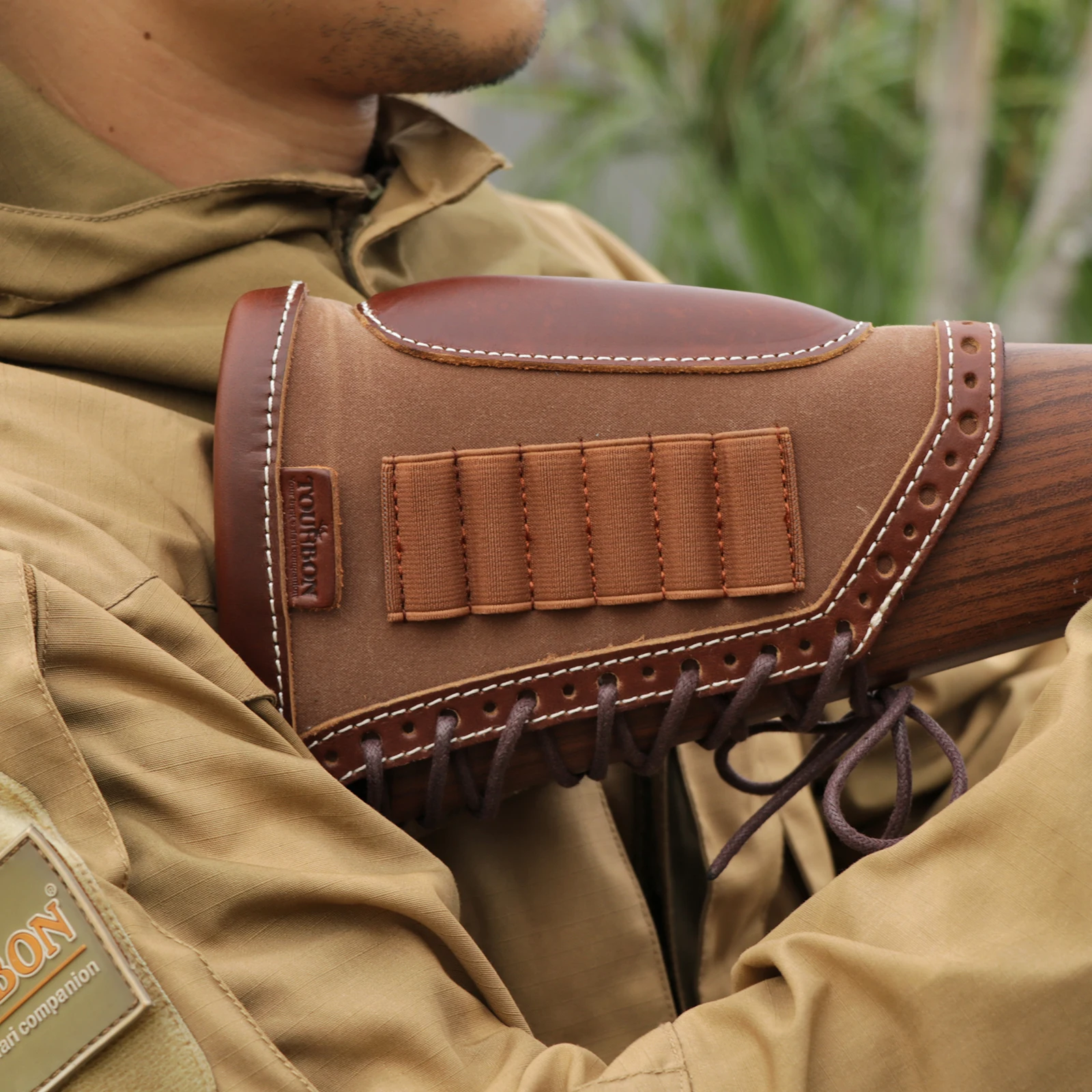 Tourbon Hunting Accessories Canvas Rifle Gun Buttstock Cover Cheek Riser Rest Recoil Reducing Pad with Cartridges Bullet Holder